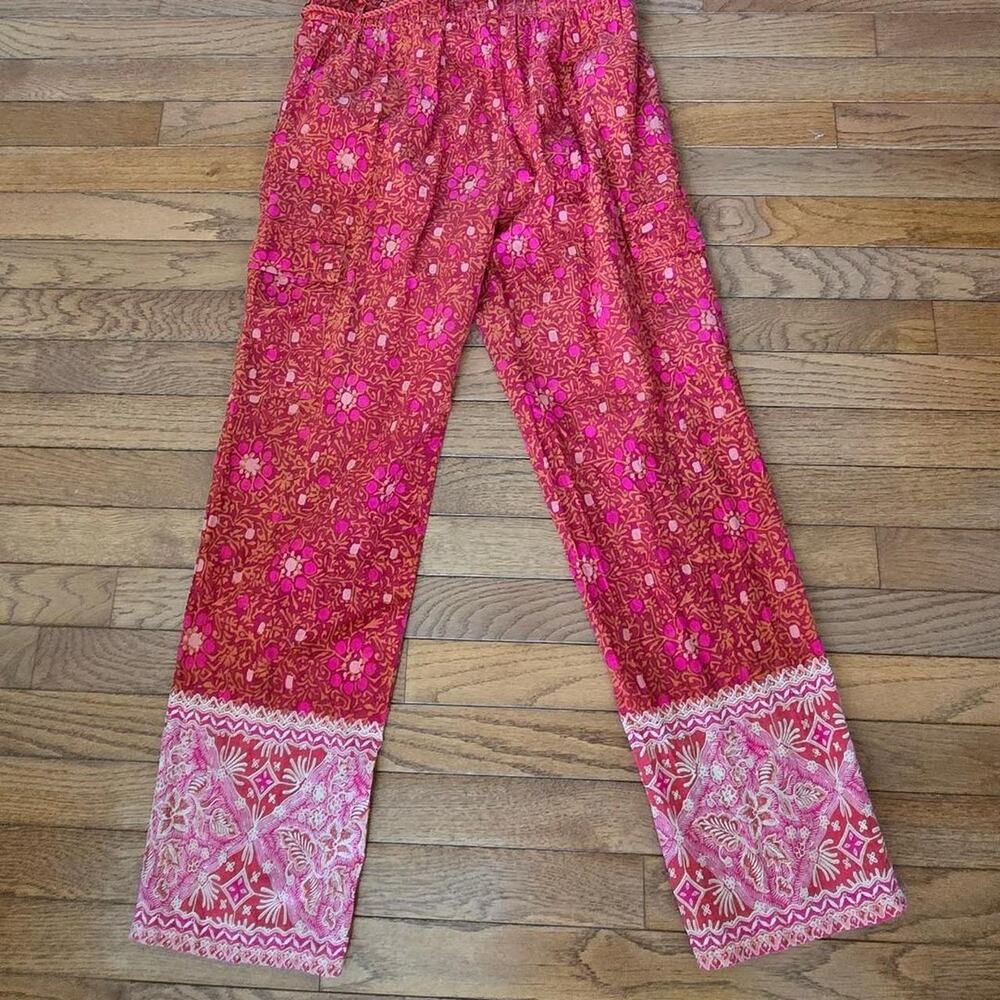 Sundance pink and red floral cotton pants with tassels small - Picture 2 of 7